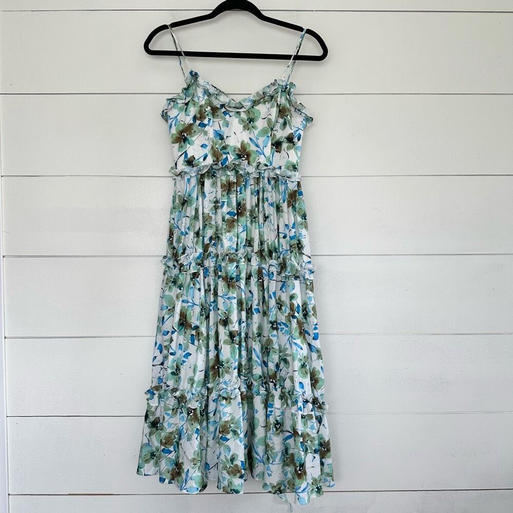 Badgley Mishka Women’s Blue 0 Floral Ruffle Trim Dress Flaw